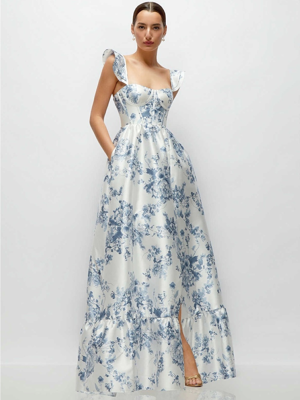 new Dessy Collection Felicity ruffle strap gown corset COTTAGE ROSE LARKSPUR